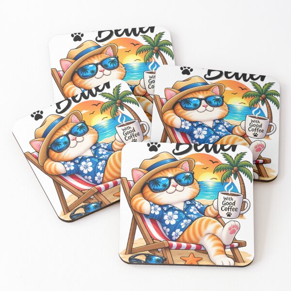 Item preview, Life Is Better With Good Coffee & No Plans – Cute Beach Cat Design designed and sold by : CraftyVibes.