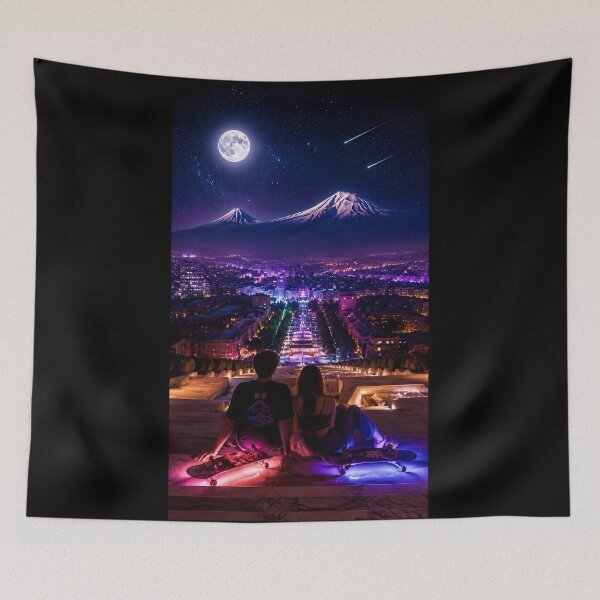 Item preview, Cyberpunk Couple Neon City Mount Fuji Art designed and sold by NeonRealmsStudio.