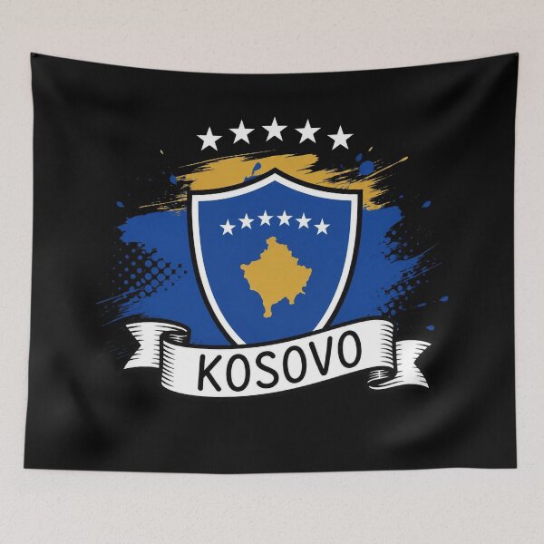 Aperçu de l'œuvre Kosovo Flag Map Sticker Vintage Art créée et vendue par Mckenna165.