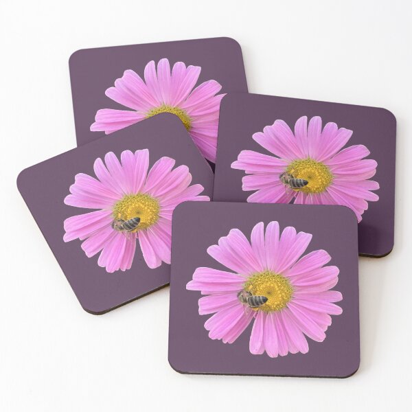 Item preview, Vibrant Pink Aster Flower with Honeybee Cutout designed and sold by BalkanBloomArt.