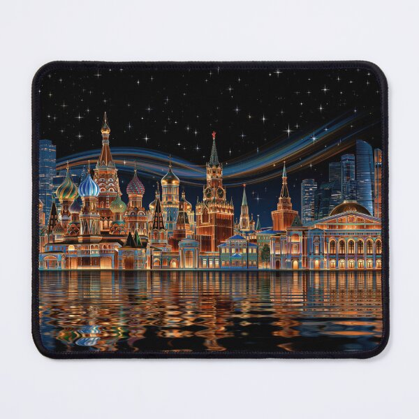 Item preview, Nighttime Moscow Cityscape with Reflective River designed and sold by Rocky Mountain Artistry.