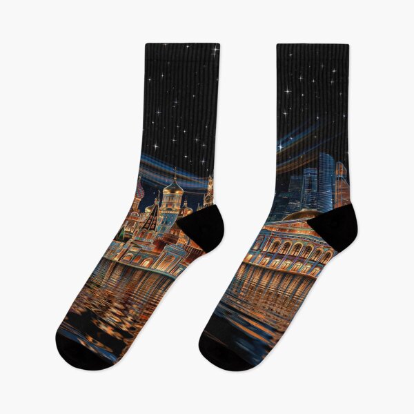 Item preview, Paisaje urbano nocturno de Moscú con el río reflejado designed and sold by Rocky Mountain Artistry.