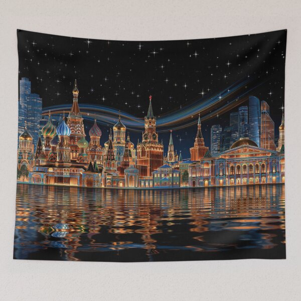 Aperçu de l'œuvre Paysage nocturne de Moscou avec la rivière reflétée créée et vendue par Rocky Mountain Artistry.