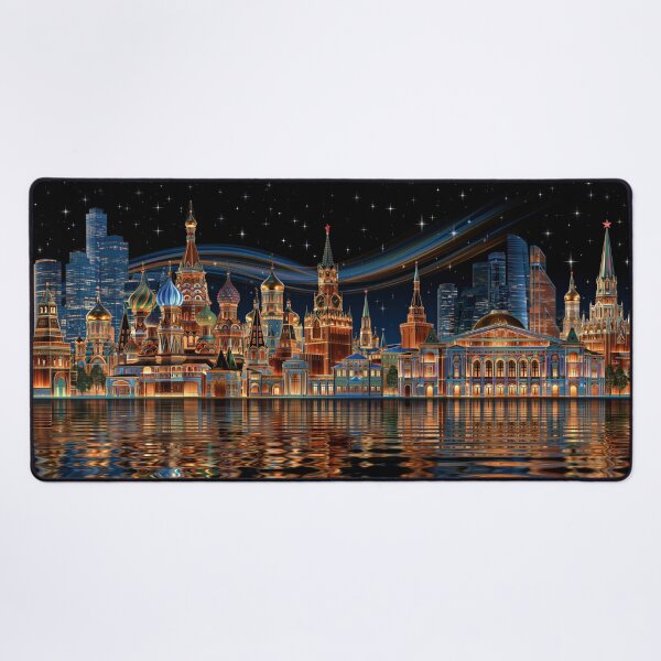 Item preview, Nighttime Moscow Cityscape with Reflective River designed and sold by Rocky Mountain Artistry.