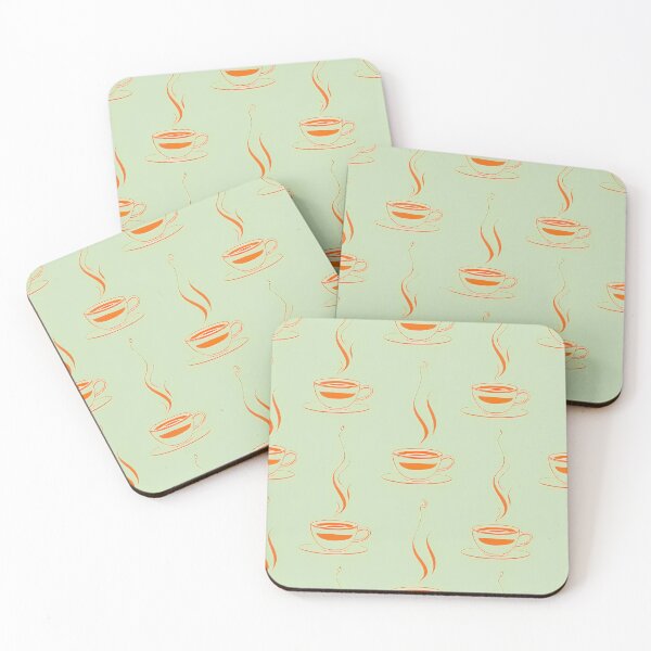 Item preview, Steaming Orange Teacup Line Art - Cozy Sage Green Pattern designed and sold by UniqueDesign751.