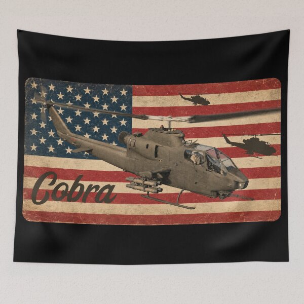 Item preview, AH-1 Cobra Helicopter Patriotic Vintage Worn American Flag designed and sold by MilitaryMart.
