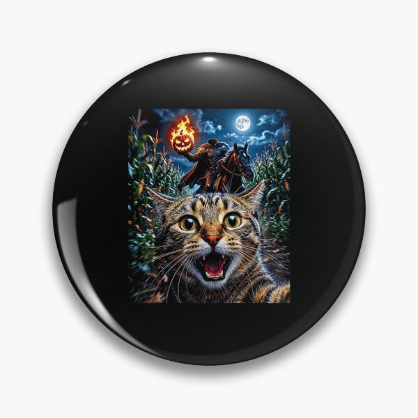 Item preview, Funny Halloween Selfie Cat Horseman Pumpkins Moon Night  designed and sold by Rahamkshop.