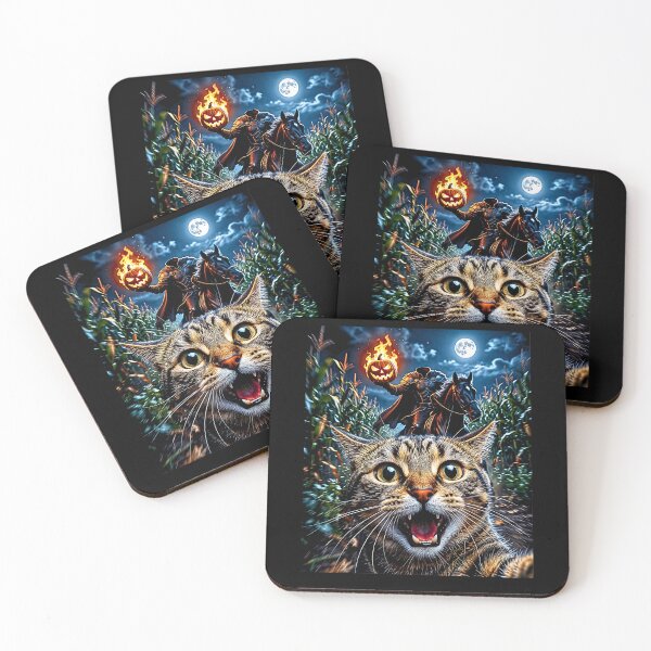 Item preview, Funny Halloween Selfie Cat Horseman Pumpkins Moon Night  designed and sold by Rahamkshop.