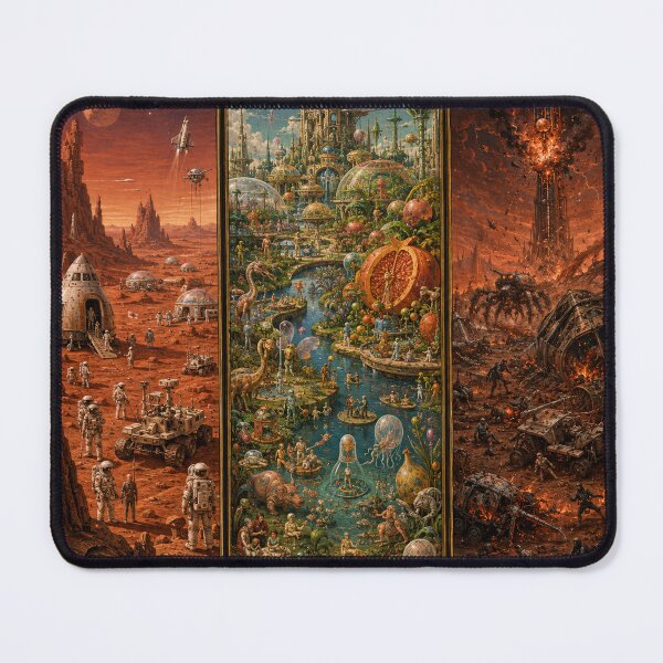 Item preview, The Garden of Martian Delights – Surreal Sci-Fi Triptych designed and sold by Past in Threads.