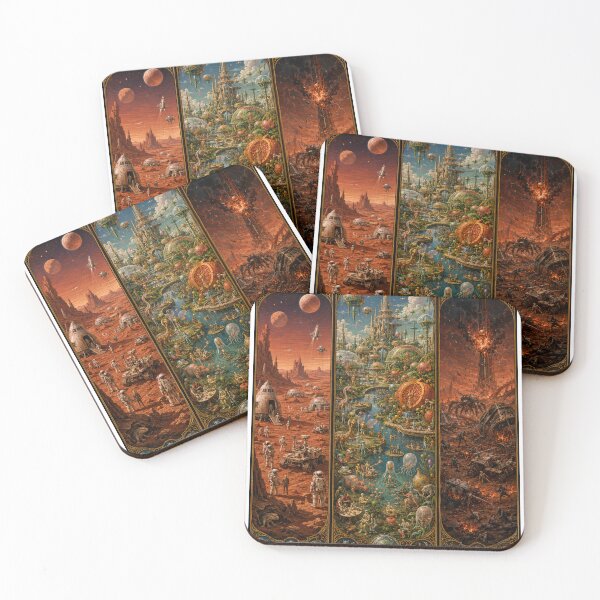 Item preview, The Garden of Martian Delights – Surreal Sci-Fi Triptych designed and sold by Past in Threads.