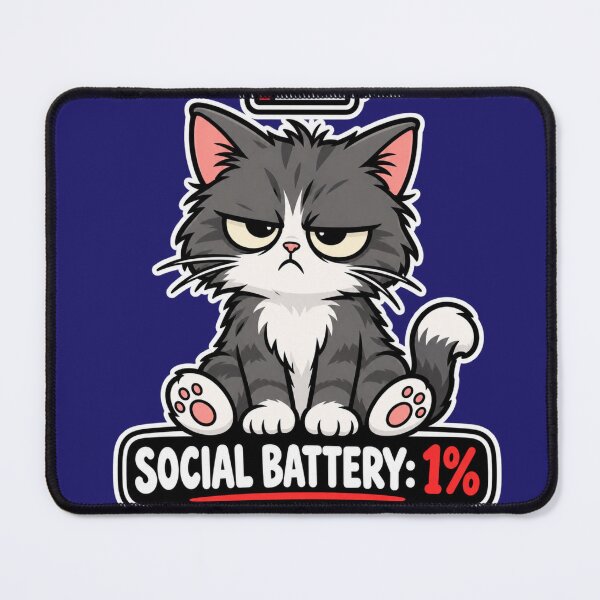 Item preview, Social Battery 1% – Tired Cat designed and sold by NorthPeak Studio.