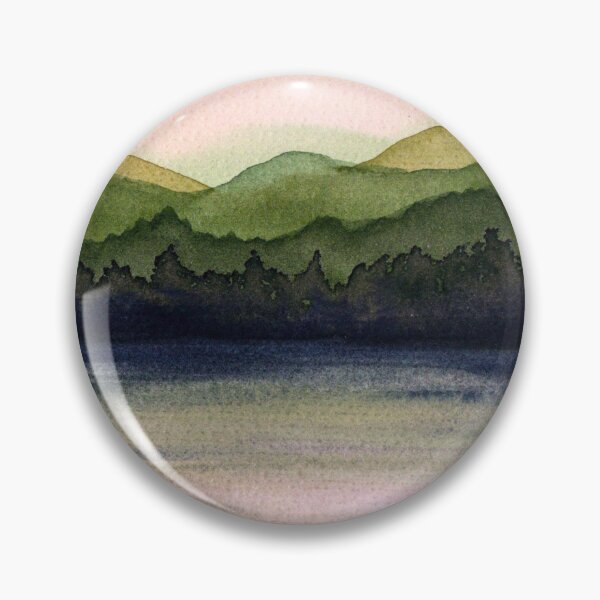 Item preview, Layered Green Hills: Pink Sky Watercolour Landscape designed and sold by ArithraStudio.