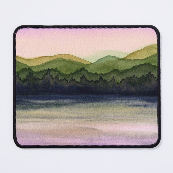 Item preview, Layered Green Hills: Pink Sky Watercolour Landscape designed and sold by ArithraStudio.