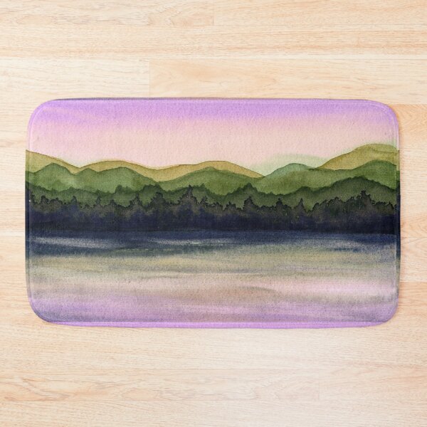 Item preview, Layered Green Hills: Pink Sky Watercolour Landscape designed and sold by ArithraStudio.