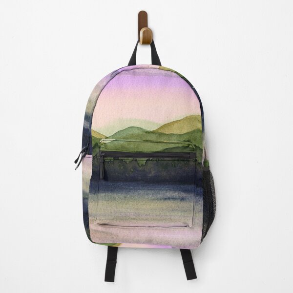 Item preview, Layered Green Hills: Pink Sky Watercolour Landscape designed and sold by ArithraStudio.
