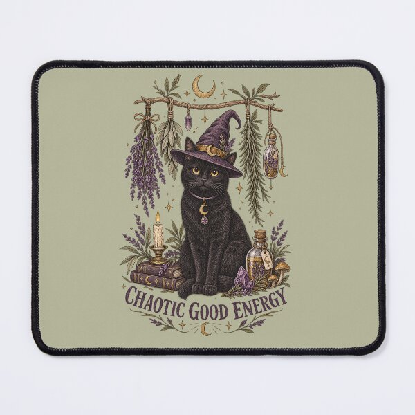Item preview, Witch Cat Chaotic Good Energy T-Shirt | Black Cat Herb Witch Illustration designed and sold by Hearth & Hollow.