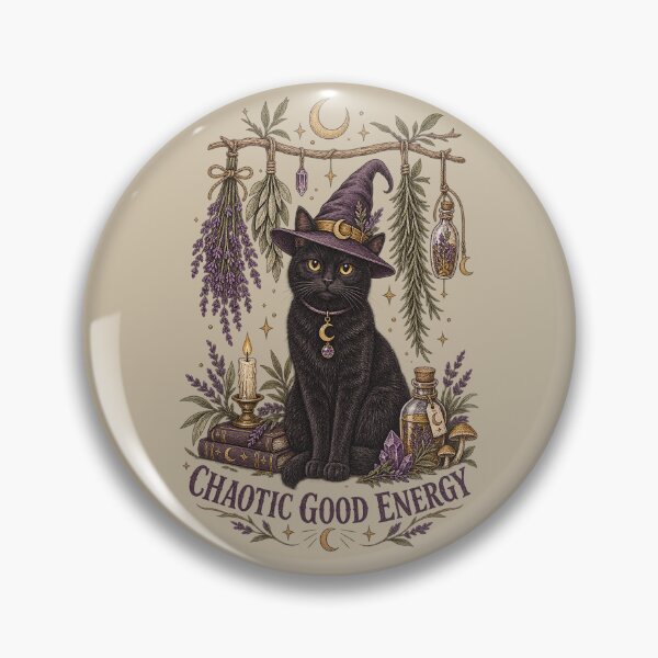 Item preview, Witch Cat Chaotic Good Energy T-Shirt | Black Cat Herb Witch Illustration designed and sold by Hearth & Hollow.