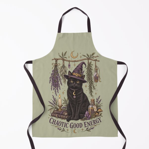 Item preview, Witch Cat Chaotic Good Energy T-Shirt | Black Cat Herb Witch Illustration designed and sold by Hearth & Hollow.