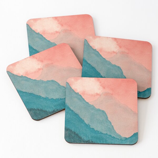 Item preview, Coral Sky Teal Mountains: Minimalist Watercolour Landscape designed and sold by ArithraStudio.