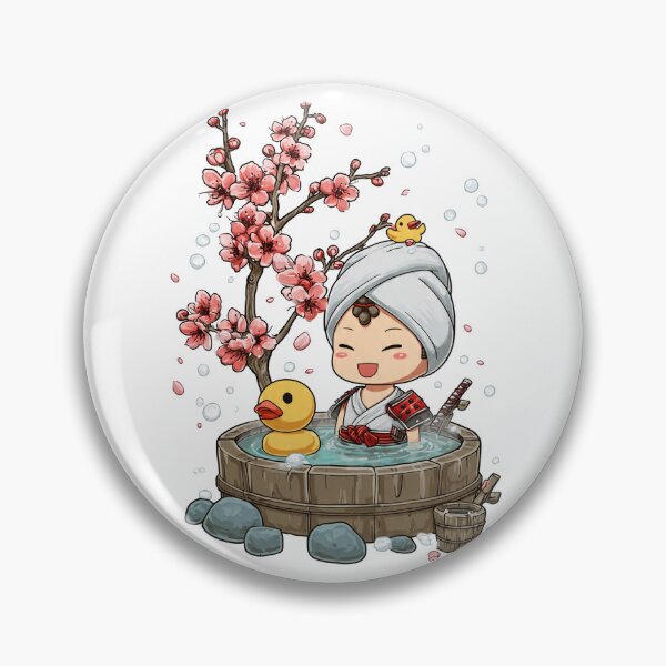 Item preview, cute chibi samurai in onsen designed and sold by cutemakerotart.