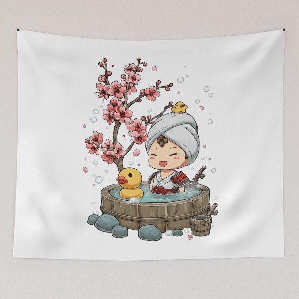 Item preview, cute chibi samurai in onsen designed and sold by cutemakerotart.