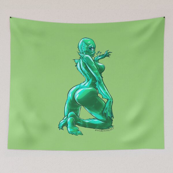 Item preview, Swamp Babe Monster Girl Pin-Up designed and sold by wiseacreart.