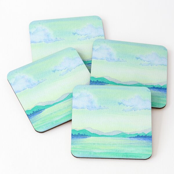 Item preview, Blue Green Lake and Hills: Serene Watercolour Landscape designed and sold by ArithraStudio.