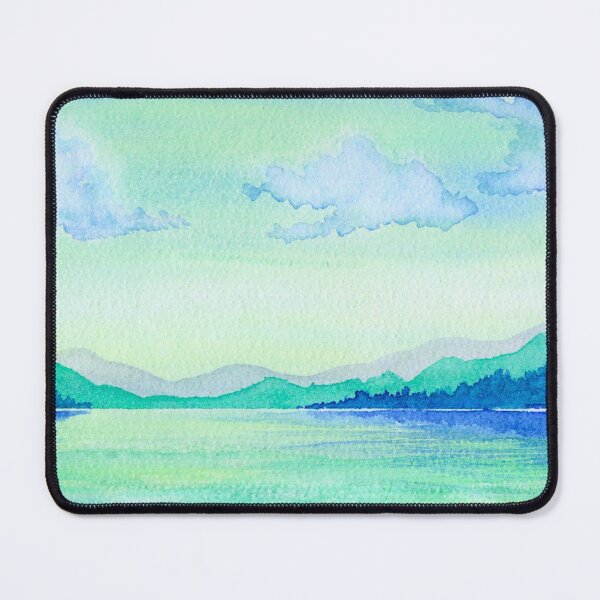 Item preview, Blue Green Lake and Hills: Serene Watercolour Landscape designed and sold by ArithraStudio.