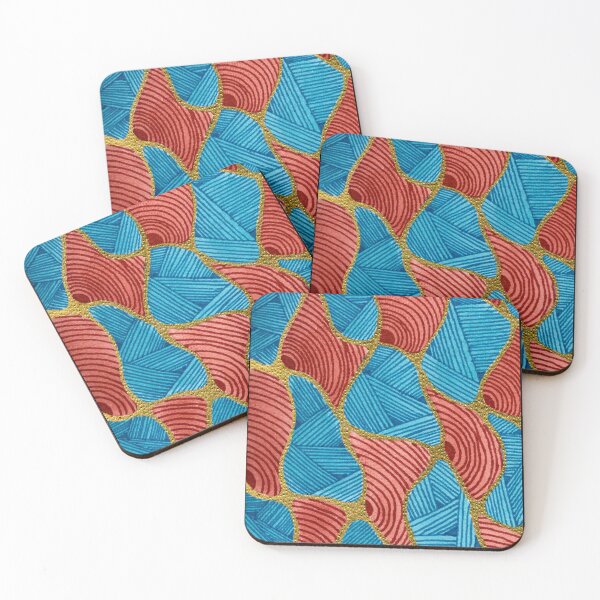 Item preview, Blue Red Gold Abstract Geometric Watercolour Pattern designed and sold by ArithraStudio.