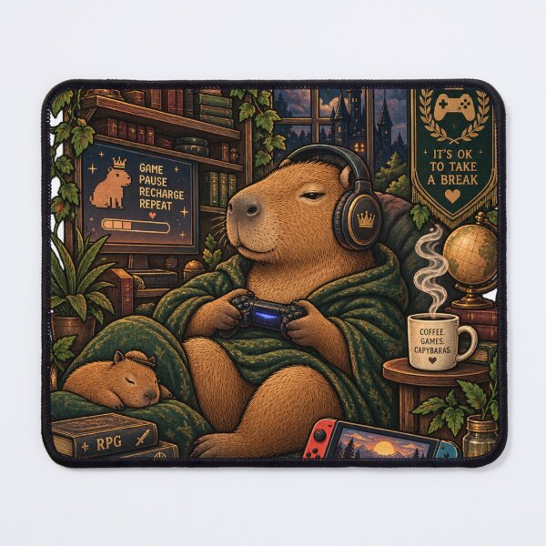 Item preview, Chill Player Capybara Gamer Vintage Cozy Vibes Art designed and sold by zhivago1980.