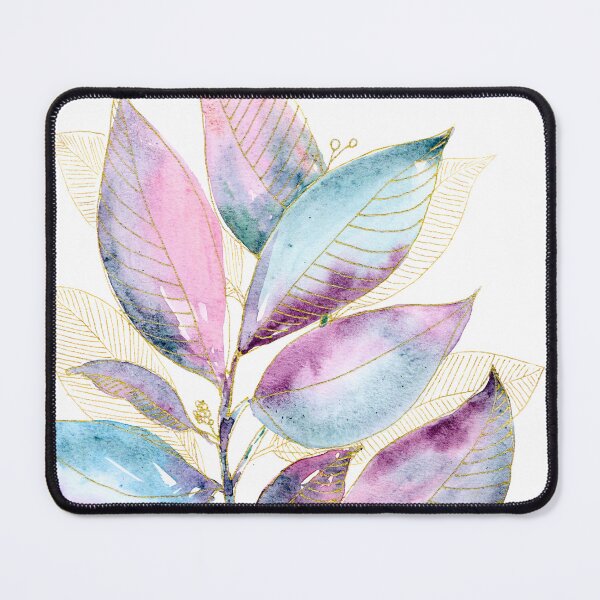 Item preview, Pink Blue Botanical Leaves: Watercolour Gold Linework designed and sold by ArithraStudio.