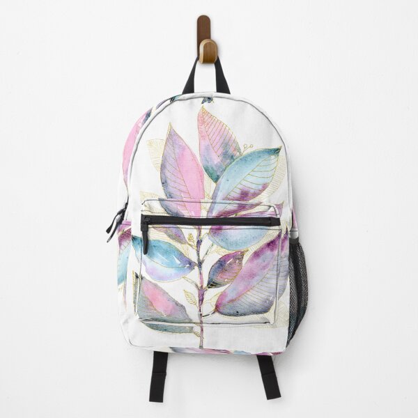 Item preview, Pink Blue Botanical Leaves: Watercolour Gold Linework designed and sold by ArithraStudio.