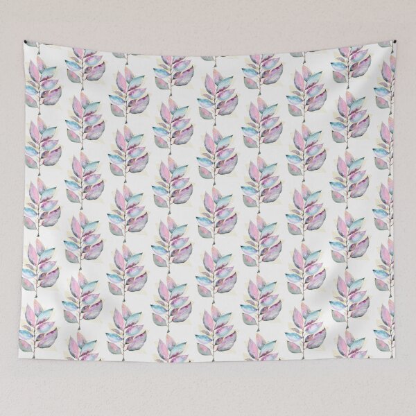 Item preview, Pink Blue Botanical Leaves: Watercolour Gold Linework designed and sold by ArithraStudio.