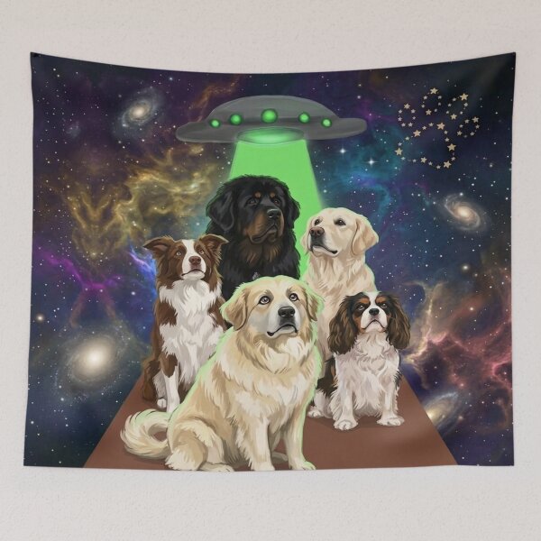 Item preview, Dogs In Space Abduction - Funny Cosmic Dog Lover Art designed and sold by PetalsPaws.
