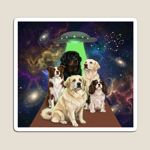 Item preview, Dogs In Space Abduction - Funny Cosmic Dog Lover Art designed and sold by PetalsPaws.