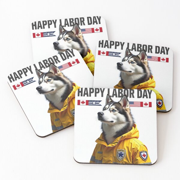 Item preview, HAPPY LABOR DAY SIBERIAN HUSKY RESCUE WORKER CANADA FLAG designed and sold by PawsStudioAU.