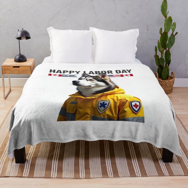 Item preview, HAPPY LABOR DAY SIBERIAN HUSKY RESCUE WORKER CANADA FLAG designed and sold by PawsStudioAU.