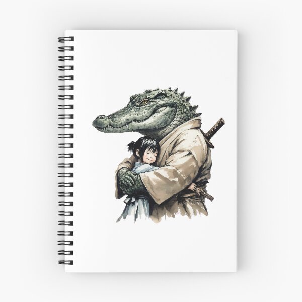 Item preview, The Protector - Gentle Samurai Crocodile Hugging Little Girl - Wholesome Japanese Watercolor designed and sold by ExpressoJungle.