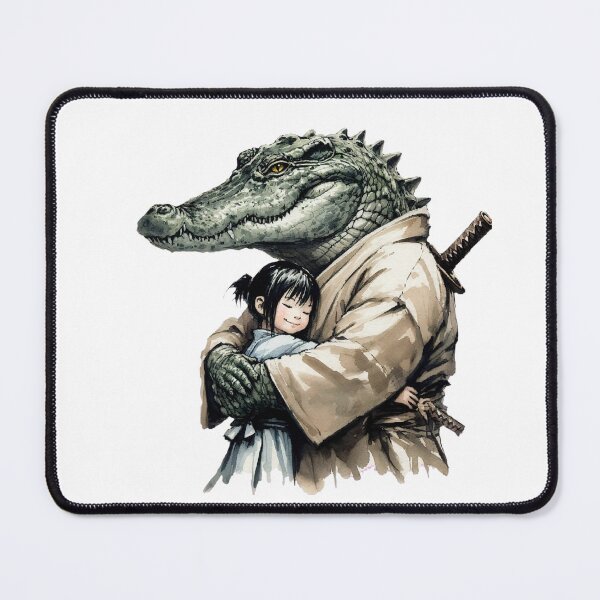 Item preview, The Protector - Gentle Samurai Crocodile Hugging Little Girl - Wholesome Japanese Watercolor designed and sold by ExpressoJungle.