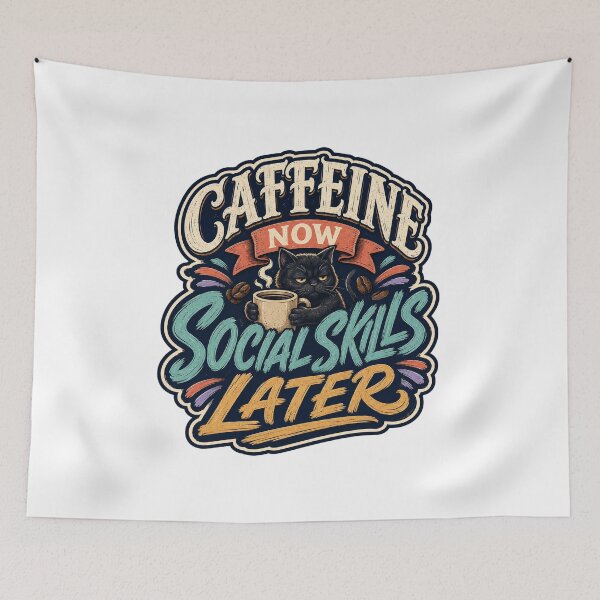 Item preview, Caffeine Now Social Skills Later Cat designed and sold by FZ Designs.