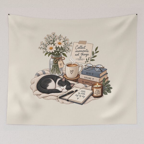 Item preview, Collect Moments Not Things Cozy Book Coffee Cat Lover designed and sold by MUSA'S.
