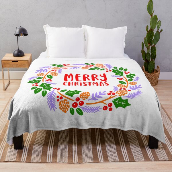 Item preview, "Merry Christmas" Festive Holly & Berry Wreath Design designed and sold by EleFile.