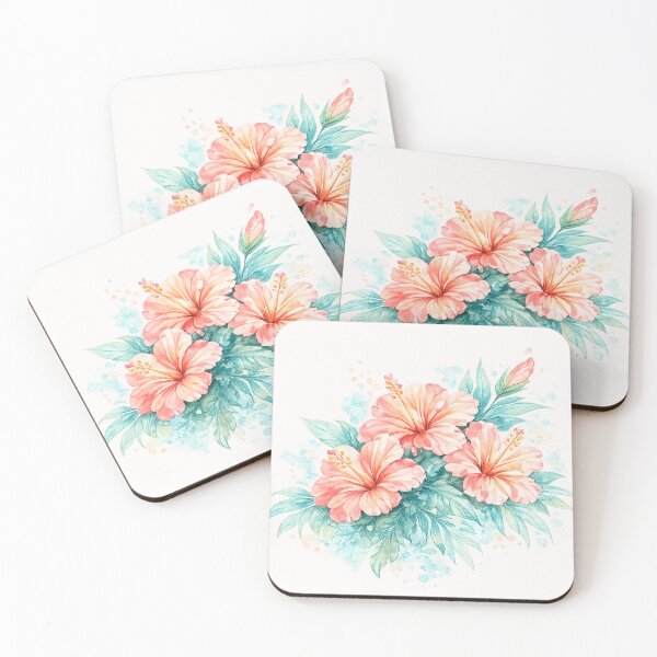 Item preview, Blue Lagoon Hibiscus Bouquet | Watercolor Tropical Floral Art | Botanical Flower Illustration designed and sold by IamNolmo.