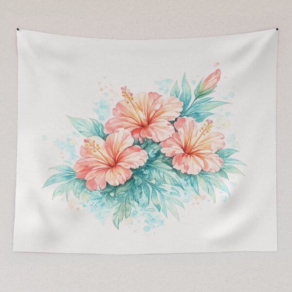 Item preview, Blue Lagoon Hibiscus Bouquet | Watercolor Tropical Floral Art | Botanical Flower Illustration designed and sold by IamNolmo.