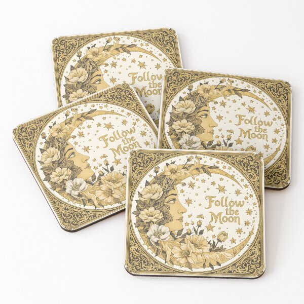 Item preview, "Follow The Moon’ Gold Circle Art designed and sold by ameetlumiere.
