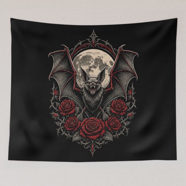 Item preview, Gothic Vampire Bat & Red Roses – Full Moon Halloween Art designed and sold by Stinky Lincy's Apparel Company.