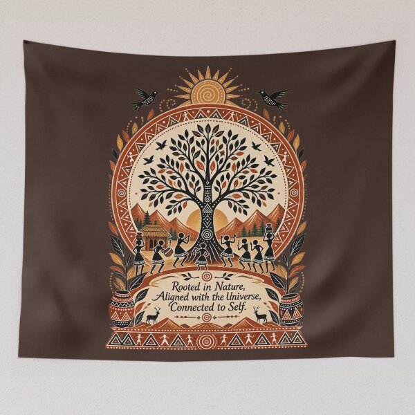 Item preview, Rooted in Nature Aligned with the Universe – Warli Tree of Life Art designed and sold by Chirayu1111.