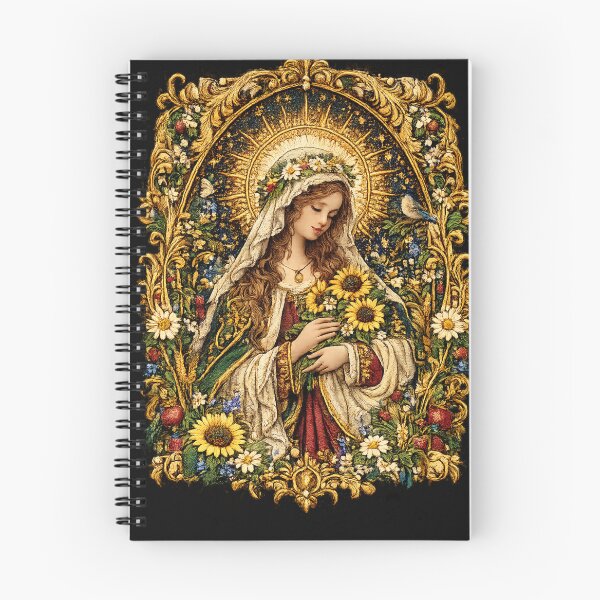 Item preview, Renaissance Saint Embroidery – Sunflower Halo Botanical Icon Art designed and sold by Emoji Emblems.