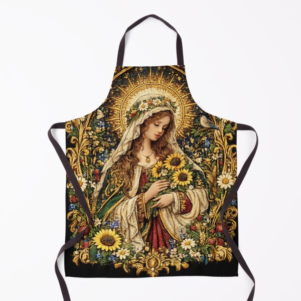 Item preview, Renaissance Saint Embroidery – Sunflower Halo Botanical Icon Art designed and sold by Emoji Emblems.