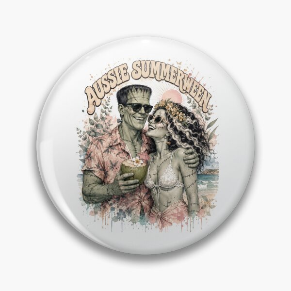 Item preview, Aussie Summerween Funny Frankenstein Couple Beach Halloween Coconut Wattle designed and sold by Yellowriversss.